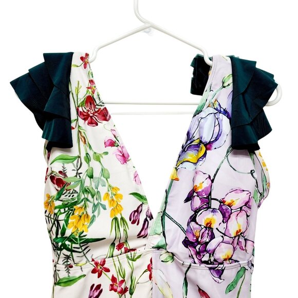 Floral V-Neck One-Piece Swimsuit With Ruffle Sleeves Size S - Picture 6 of 8